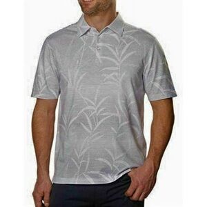 Nat Nast Mens Polo Shirt Medium Gray White Striped Palm Leaves Luxury Originals